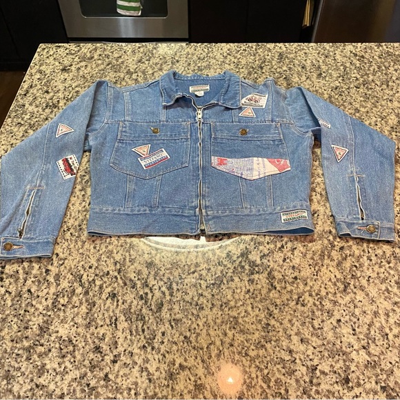 VTG Stefano 80s Blue Patchwork Light Wash Cropped Jean Jacket Denim Size M - Picture 2 of 9